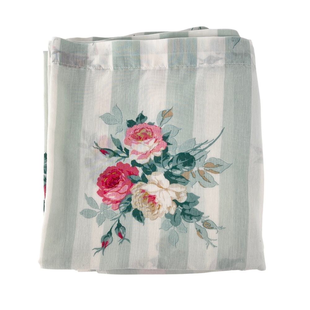 Vintage Cottagecore Floral Stripe Sheet Full Flat 90s 1990s Thomaston RoseAnne